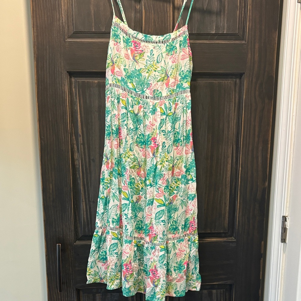 Tropical Print Spaghetti Strap Summer Dress